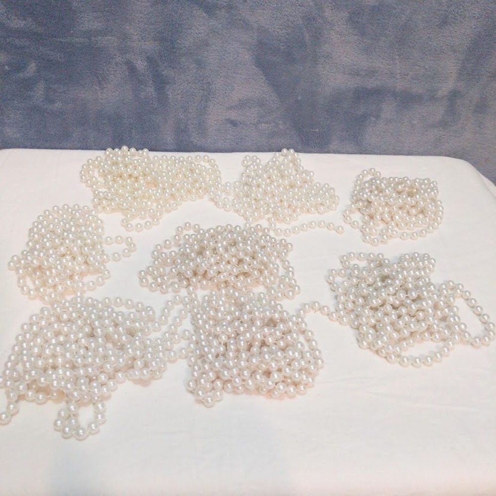8 Strands White Faux Pearl Bead Garland Bulk Lot 64 Feet Wedding Holiday Decor